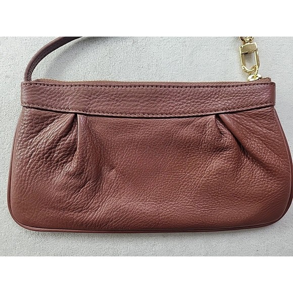 EUC - Brooks Brothers Brown Leather Wristlet Full Zip Top Gold Hardware - Picture 5 of 12